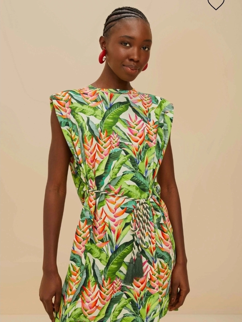 FARM Rio Tropical Leaf & Heliconia Print Mini Dress in Green, Pink, Orange